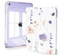 Feams Trifold iPad Air 11-inch Case, Clear Back with Auto Sleep & Pencil Holder, Purple Flowers