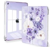 Feams Trifold iPad Air 11-inch M2 Case - Clear Back with Auto Sleep & Pencil Holder, Purple Bouquet