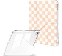 Feams Y Fold Case for iPad (A16) 11th Generation Case 11 Inch 2025, iPad 10th Generation 10.9 Inch 2022, Y-Shaped Stand Cover Clear Back with Portrait Stand Mode & Pencil Holder, Beige Checkered