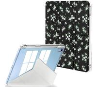 Feams Y Fold Case for iPad (A16) 11th Generation Case 11 Inch 2025, iPad 10th Generation 10.9 Inch 2022, Y-Shaped Standing Cover Clear Back with Portrait Landscape Mode & Pencil Holder, Black Blossom