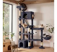 Feandre Cat Tree, Multi-level Tall Cat Tower for Large Cats, 105 x 45 x 188 cm, 6 Rest Areas, Sisal Scratching Posts and Board, Double Baseboard, Dark Grey, Clawfy Collection PCT016G201
