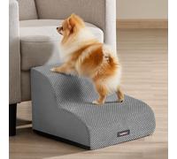 Feandrea 2-Step Dog Stairs, Waffle-Patterned Corduroy Dog Steps for Bed, Sofa, Waterproof Pet Stairs with Anti-Slip Designs, Gentle Slope, Removable