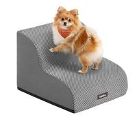 Feandrea 2-Step Dog Stairs, Waffle-Patterned Corduroy Dog Steps for Bed, Sofa, Waterproof Pet Stairs with Anti-Slip Designs, Gentle Slope, Removable Washable Cover, Handle, Dove Grey PPS012GD01