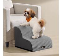 Feandrea 2-Step Dog Stairs, Corduroy Dog Steps for Bed, Sofa, Waterproof Pet Stairs with Anti-Slip Designs, Gentle Slope, Removable Washable Cover, Handle, Slate Grey PPS002GN01