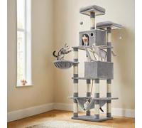 Feandrea 206 Cm Cat Tree, Large Cat Tower With 13 Cat Scratching Posts, 2 Perches, 2 Caves, Hanging Basket & Hammock, Pompoms