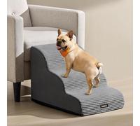 Feandrea 3-Step Dog Stairs, Corduroy Dog Steps for Bed, Sofa, Waterproof Pet Stairs with Anti-Slip Designs, Gentle Slope, Removable Washable Cover, Handle, Slate Grey PPS003GN01