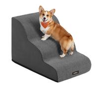 Feandrea 3-Step Dog Stairs, Gentle Slope Foam Pet Steps For Bed And Sofa, Washable Cover, 57 X 40 X 40 Cm, Grey
