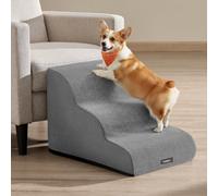 Feandrea 3-Step Dog Stairs, Waffle-Patterned Corduroy Dog Steps For Bed, Sofa, Waterproof Pet Stairs With Anti-Slip Designs
