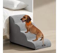 Feandrea 4-Step Dog Stairs, Dog Steps For Bed, Sofa, Waterproof Pet Stairs With Anti-Slip Designs, Dove Grey