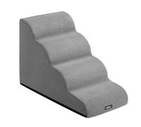 Feandrea 4-Step Dog Stairs, Waffle-Patterned Corduroy Dog Steps for Bed, Sofa, Waterproof Pet Stairs with Anti-Slip Designs, Gentle Slope, Removable Washable Cover, Handle, Dove Grey PPS014GD01