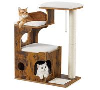 Feandrea 86 cm Cat Tree, Medium Cat Tower with 3 Beds and Cave, Cat Condo Made of MDF with Wood Veneer, Sisal Post and Washable Faux Fur, Vintage,