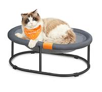 Feandrea Cat Hammock, Raised Cat Bed, Small Dog Bed, for Pets up to 12 kg, Free-Standing Pet Bed for Summer, with Removable Mesh, Machine Washable, Oval, Grey PCB002G01