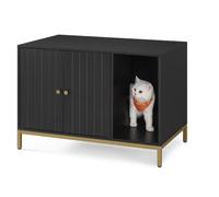 Feandrea Cat Litter Box Enclosure, 80 x 50 x 55 cm | Hidden Furniture, Cat House, Side End Table, Tall Legs, Ink Black and Pale Gold, Bryan Collection PCL007B01