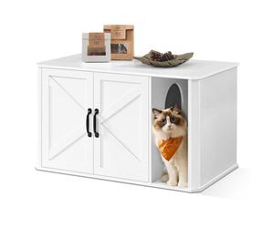 Feandrea Cat Litter Box Enclosure, 85 x 49 x 50 cm, Cloud White, Dog-Proof Design, Reduces Litter Track-Out, Suitable for Adult Cats / Large Breeds