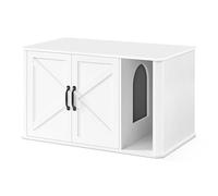 Feandrea Cat Litter Box Enclosure, Hidden Litter Box Furniture, with Front Entry, Double Doors, Handles, Cat House, End Side Table, Modern, 85 x 48.5 x 50 cm, Cloud White PCL012W01