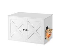 Feandrea Cat Litter Box Enclosure, Hidden Litter Box Furniture with Removable Divider, End Table, Indoor Cat House, 80 x 53 x 50 cm, White PCL002W01