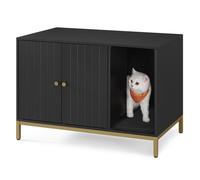 Feandrea Cat Litter Box Enclosure, Hidden Litter Box Furniture with Scratching Mat, Tall Legs, Cat House, Side End Table, 80 x 50 x 55 cm, Black and