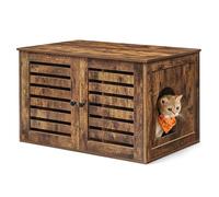 Feandrea Cat Litter Box Enclosure, Litter Box Furniture Hidden with Removable Divider, 2 Shutter Doors, Indoor Cat House, End Table, 80 x 53 x 49 cm, Rustic Brown PCL003X01