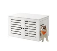 Feandrea Cat Litter Box Enclosure, Litter Box Furniture Hidden with Removable Divider, 2 Shutter Doors, Indoor Cat House, End Table, 80 x 53 x 49 cm, Cloud White PCL003W01