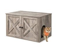 Feandrea Cat Litter Box Enclosure, Removable Divider, 80 x 53 x 50 cm | Hidden Litter Box Furniture, End Table, Indoor Cat House, Heather Greige and Ink Black, HAINS Collection PCL002G01