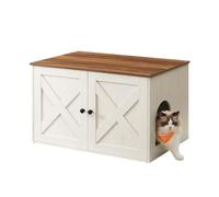 Feandrea Cat Litter Box Enclosure, Removable Divider, 80 x 53 x 50 cm | Hidden Litter Box Furniture, End Table, Indoor Cat House, Rustic White and Honey Brown, HAINS Collection PCL002P01