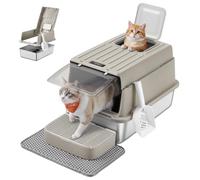 Feandrea Cat Litter Box with Flip Lid, Scoop, Litter Mat, 2 Doors