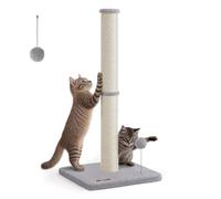 Feandrea Cat Scratching Post, 85 cm Tall, L Sisal Scratcher for Kittens and Normal Adult Cats, 7 cm Thick Sisal Scratching Pole, Spring Pompom with Built-in Bell, Dove Grey PCA040G01