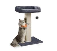 Feandrea Cat Scratching Post, Cat Scratcher with 40 x 30 cm Plush Perch, Cat Tree, 71 cm Tall Scratch Post with Woven Sisal, 45 x 40 cm Base, Pompom, Dark Grey