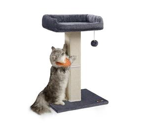 Feandrea Cat Scratching Post, Cat Scratcher with 40 x 30 cm Plush Perch, Cat Tree, 71 cm Tall Scratch Post with Woven Sisal, 45 x 40 cm Base, Pompom, Dark Grey PCA022G01