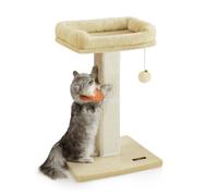 Feandrea Cat Scratching Post, Cat Tree with 40 x 30 cm Plush Perch, 71 cm Tall Scratch Post, Woven Sisal, 45 x 40 cm Base, Pompom, Beige PCA022M01