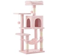 Feandrea Cat Tree, 112 cm Cat Tower for Indoor Cats, Multi-Level Plush Cat Condo with 4 Scratching Posts, 2 Perches, Cave, Hammock, Pompoms, Jelly Pink PCT261P01