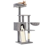 Feandrea Cat Tree, 134 cm Small Cat Tower, Multi-Level Plush Condo | Removable Washable Perch Cover, Scratching Post and Board, Basket, Cave, Dove Light Grey, CLAWFY Collection PCT132W01