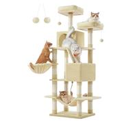 Feandrea Cat Tree, 165 cm L Cat Tower with 13 Scratching Posts | Multi-Level Plush Cat Condo, 1 Scratching Ramp, 2 Perches, 2 Caves, Basket, Hammock, 2 Pompoms, CLAWFY Collection PCT165M01