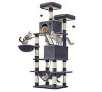Feandrea Cat Tree, 165 cm L Cat Tower with 13 Scratching Posts | Multi-Level Plush Cat Condo, 1 Scratching Ramp, 2 Perches, 2 Caves, Basket, Hammock, Pompoms, CLAWFY Collection PCT165G01