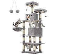 Feandrea Cat Tree, 165 cm L Cat Tower with 13 Scratching Posts | Multi-Level Plush Cat Condo, 1 Scratching Ramp, 2 Perches, 2 Caves, Basket, Hammock, Pompoms, CLAWFY Collection PCT165W01