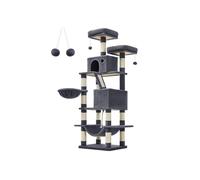 Feandrea Cat Tree, 165 cm L Cat Tower with 13 Scratching Posts | Multi-Level Plush Cat Condo, 1 Scratching Ramp, 2 Perches, 2 Caves, Basket, Hammock, Pompoms, CLAWFY Collection PCT165G01