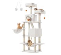 Feandrea Cat Tree, 165 cm L Cat Tower with 13 Scratching Posts | Multi-Level Plush Cat Condo, 1 Scratching Ramp, 2 Perches, 2 Caves, Basket, Hammock, Pompoms, CLAWFY Collection PCT165T01