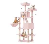 Feandrea Cat Tree, 168 cm Large Cat Tower Condo with 13 Scratching Posts, 1 Scratching Ramp, 2 Perches, 2 Caves, Basket, Hammock, Pompoms, Jelly Pink PCT165P01V1