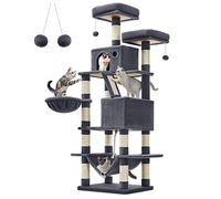 Feandrea Cat Tree, 168 cm Large Cat Tower Condo with 13 Scratching Posts, 1 Scratching Ramp, 2 Perches, 2 Caves, Basket, Hammock, Pompoms, Smoky Grey PCT165G01V1
