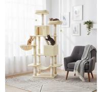 Feandrea Cat Tree, 168 Cm Large Cat Tower Condo With 13 Scratching Posts, 1 Scratching Ramp, 2 Perches, 2 Caves, Basket, Hammock