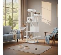 Feandrea Cat Tree, 168 Cm Large Cat Tower Condo With 13 Scratching Posts, 1 Scratching Ramp, 2 Perches, 2 Caves, Basket