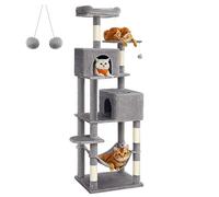 Feandrea Cat Tree, 191 cm Cat Tower for Indoor Cats, Plush Multi-Level Cat Condo with 5 Scratching Posts, 2 Caves, Hammock, 2 Pompoms, Light Grey PCT191W01