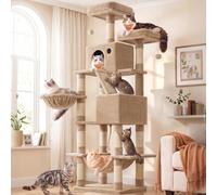 Feandrea Cat Tree, 203.5 cm XXL Cat Tower with 13 Scratching Posts | 5-Level Plush Cat Condo, 1 Scratching Ramp, 2 Perches, 2 Caves, Basket, Hammock, Pompoms, CLAWFY Collection PCT190K01