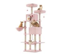 Feandrea Cat Tree, 206 cm Large Cat Tower Condo with 13 Scratching Posts, 1 Scratching Ramp, 2 Perches, 2 Caves, Basket, Hammock, Pompoms, Jelly Pink PCT190P01V1