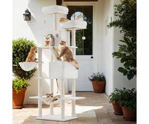 Feandrea Cat Tree, 206 Cm Large Cat Tower With 13 Scratching Posts,basket, Hammock