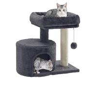Feandrea Cat Tree,47 cm, Cat Tower for Indoor Cats with Sisal Post | Cat Tree for Indoor Cats, Cat Condo with Pompoms, Dark Grey, Clawfy, PCT50G