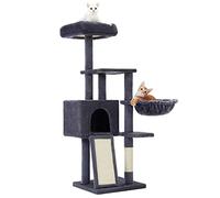 Feandrea Cat Tree, 53.1-Inch Small Cat Tower for Indoor Cats, Multi-Level Cat Condo with Removable Washable Perch Cover, Cat Furniture with Scratching Post and Board, Basket, Cave, Smoky Gray