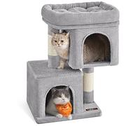 Feandrea Cat Tree, 67 cm Tower, S, Condo for Kittens up to 3 kg, Large Perch, 2 Cat Caves, Scratching Post, Light Grey PCT611W01