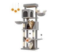 Feandrea Cat Tree, 69-Inch Tall Cat Tower for Indoor Cats, Multi-Level Cat Condo with 2 Caves, 2 Baskets, 5 Scratching Posts, Self-Groomer, Perch, Hammock, Dove Gray UPCT182G01