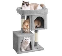 Feandrea Cat Tree, 74 cm Tower, M, Condo for Medium Cats up to 5 kg, Large Perch, 2 Caves, Scratching Post, Light Grey PCT612W01